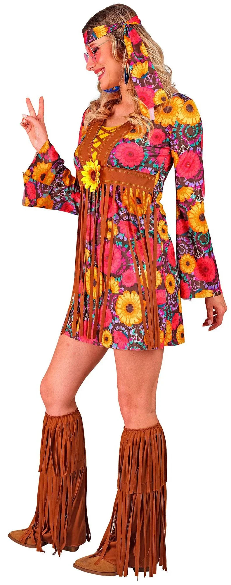 Disfraz Hippie con Estampado de Girasoles para Mujer Hippies Widmann